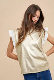 ANNIE WEAR MIX MEDIA METALLIC KNIT RUFFLE SLEEVE TOP