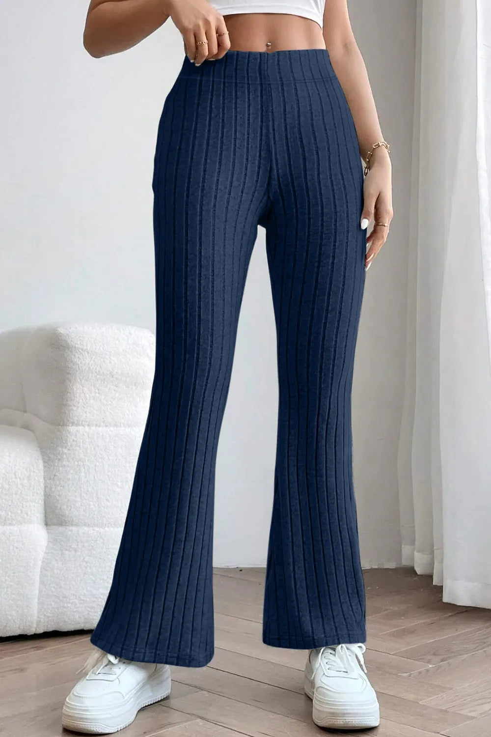 BASIC BAE FULL SIZE RIBBED HIGH WAIST FLARE PANTS