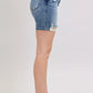 JUDY BLUE BUTTON FLY MID LENGTH DENIM SHORTS W/ DESTROY