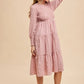 ANNIE WEAR TEXTURED SMOCKING BODICE TIERED MIDI DRESS
