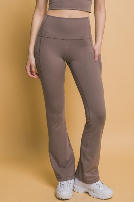 LOVE TREE HIGH WAIST FLARE ACTIVE LEGGINGS WITH SIDE POCKETS