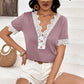 IVY LANE LACE DETAIL V-NECK SHORT SLEEVE T-SHIRT