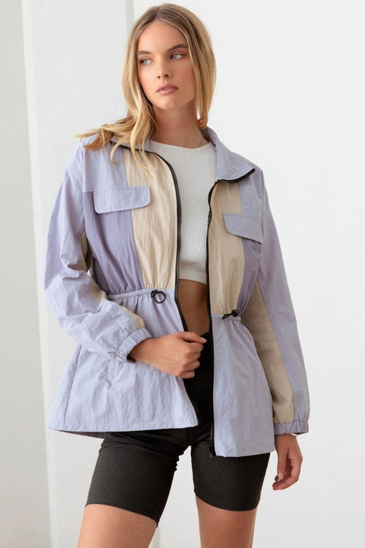 LE LIS COLOR BLOCK COLLARED WIND BREAKER JACKET