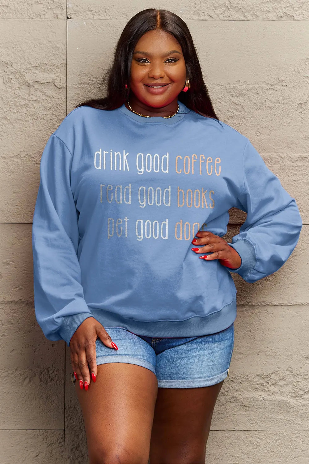 SIMPLY LOVE FULL SIZE LETTER GRAPHIC ROUND NECK SWEATSHIRT