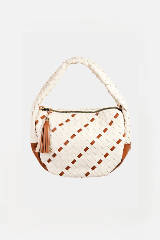 FAME TASSEL DETAIL WEAVE SEMI CIRCLE BAG