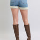 JUDY BLUE FULL SIZE HW TUMMY CONTROL SHEARLING CUFF DENIM SHORTS PLUS SIZE
