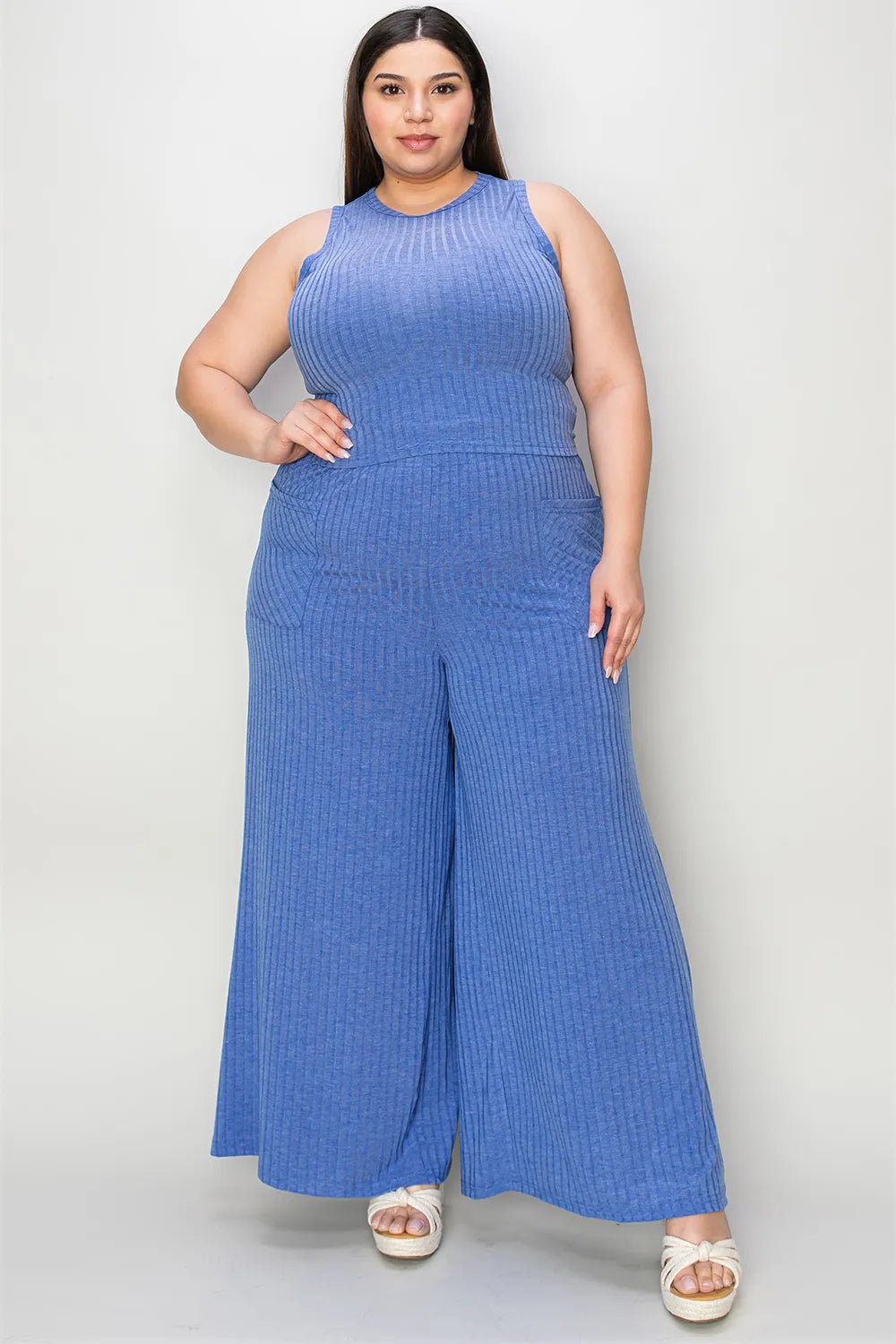 BASIC BAE FULL SIZE RIBBED TANK AND WIDE LEG PANTS SET