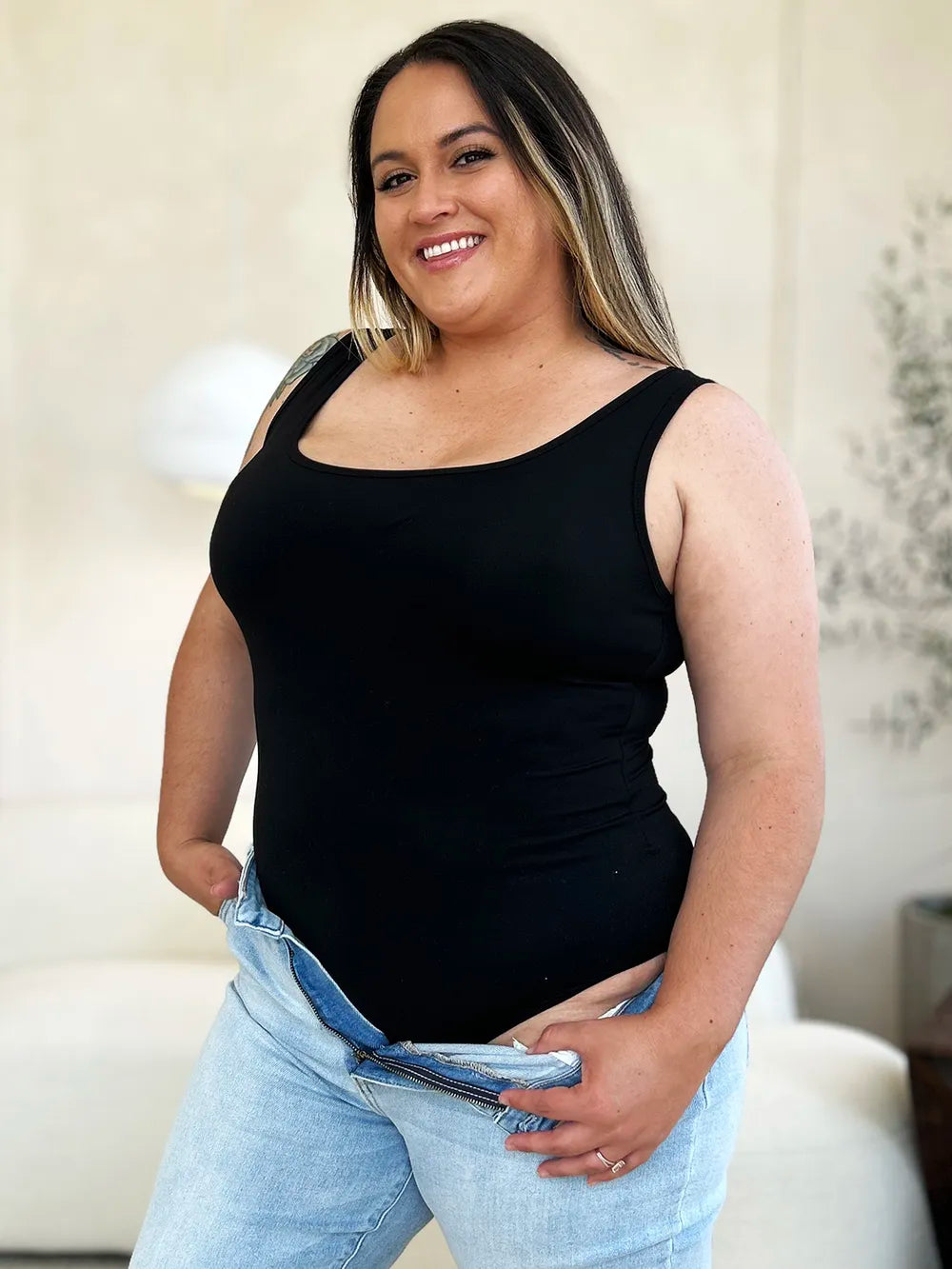 BASIC BAE FULL SIZE SQUARE NECK SLEEVELESS BODYSUIT