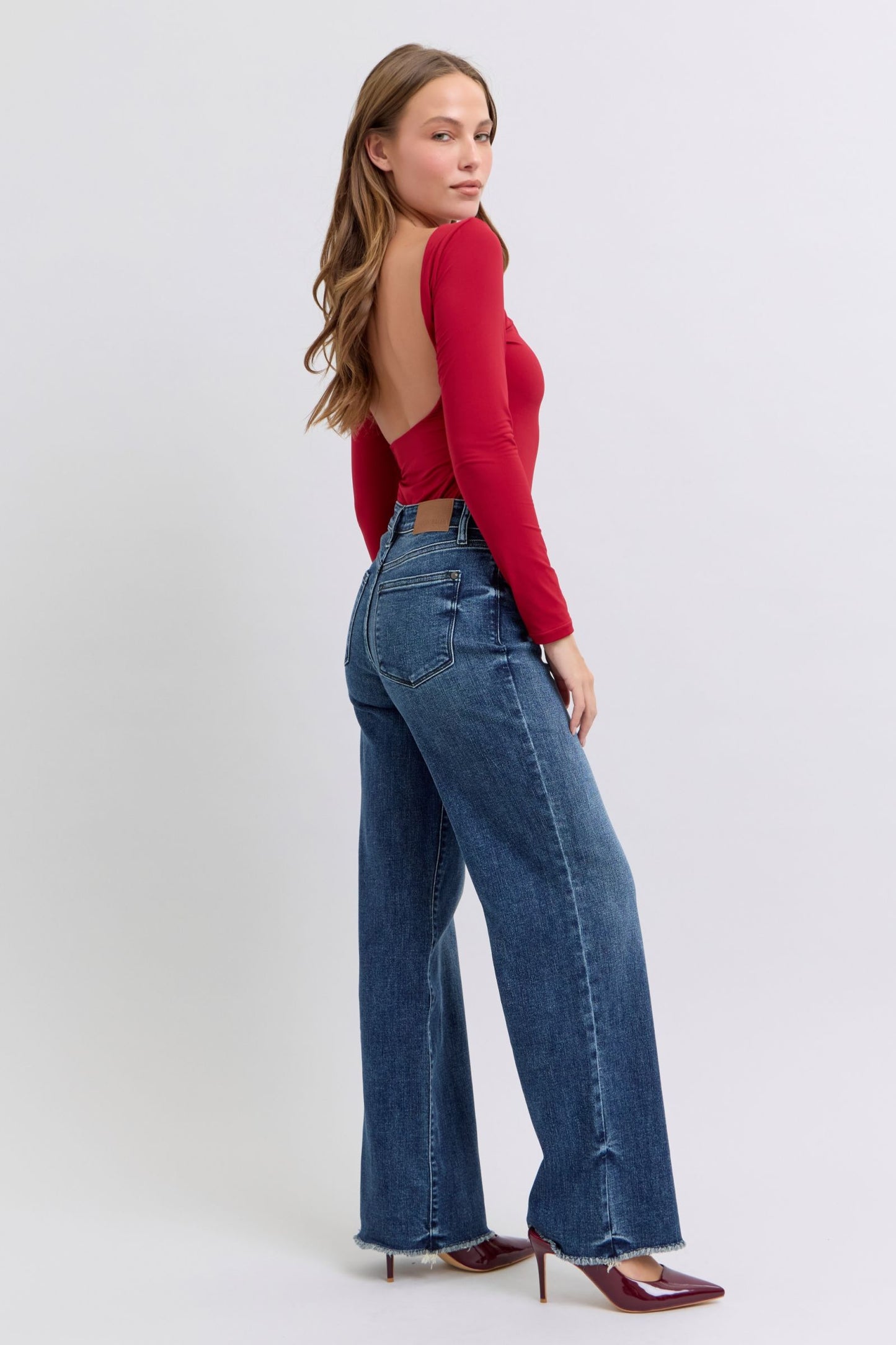 JUDY BLUE FULL SIZE RAW HEM MID RISE JEANS