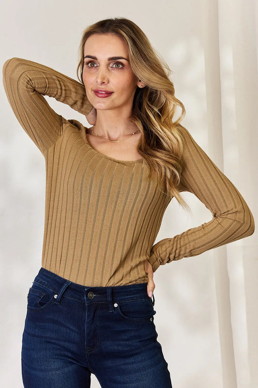 BASIC BAE FULL SIZE RIBBED LONG SLEEVE T-SHIRT