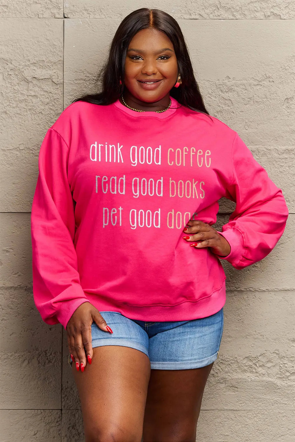SIMPLY LOVE FULL SIZE LETTER GRAPHIC ROUND NECK SWEATSHIRT