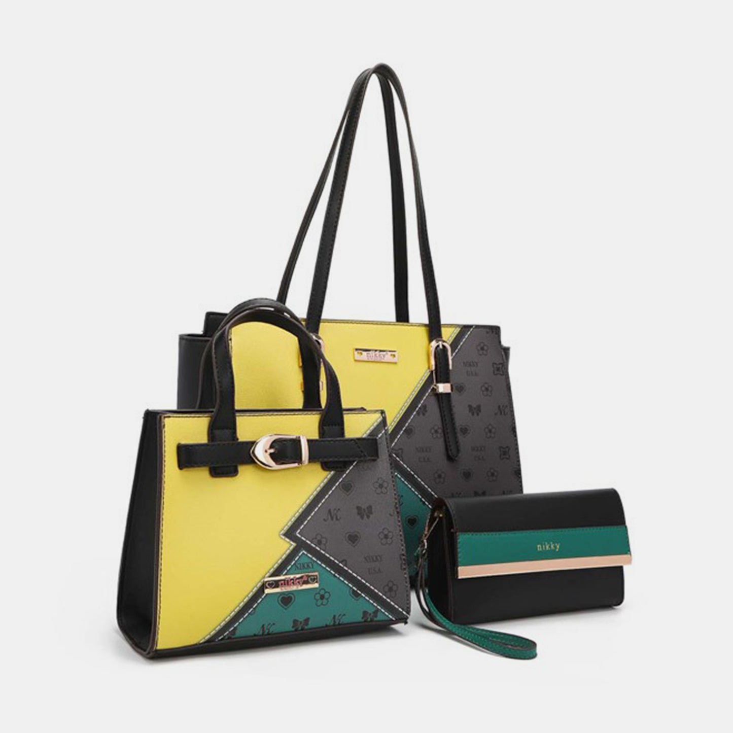 NICOLE LEE USA 3-PIECE COLOR BLOCK HANDBAG SET