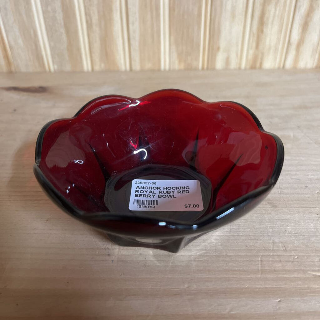 ANCHOR HOCKING ROYAL RUBY RED BERRY BOWL SCALLOPED EDGE-Thriftique Marketplace