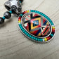 Aztec Pendant with Seed Bead and Faux Pearl and Turquoise Stretch Bracelet