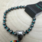Aztec Pendant with Seed Bead and Faux Pearl and Turquoise Stretch Bracelet
