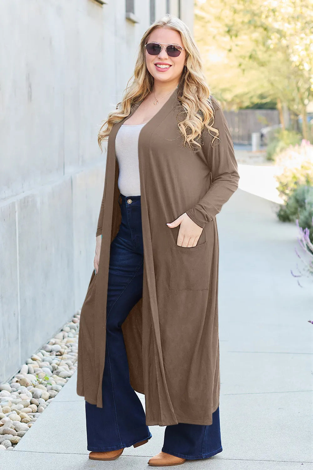 BASIC BAE FULL SIZE OPEN FRONT LONG SLEEVE COVER UP