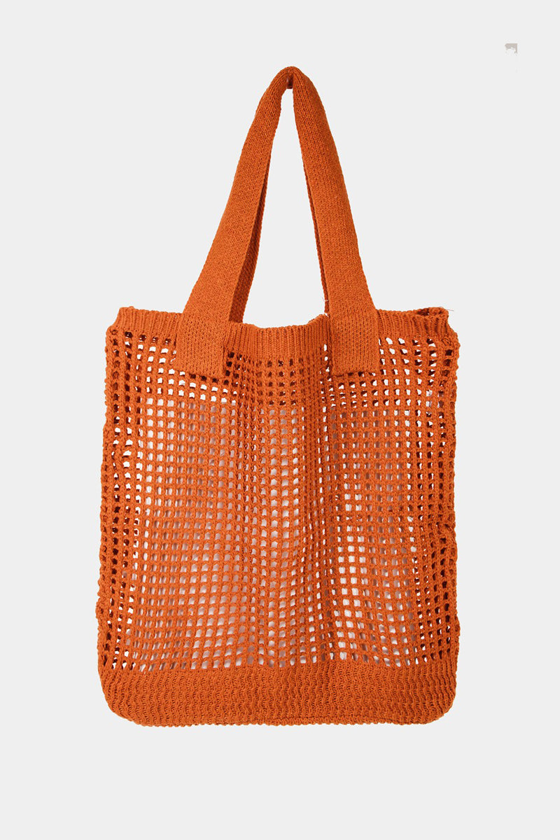 FAME POINTELLE KNIT CROCHET TOTE BAG