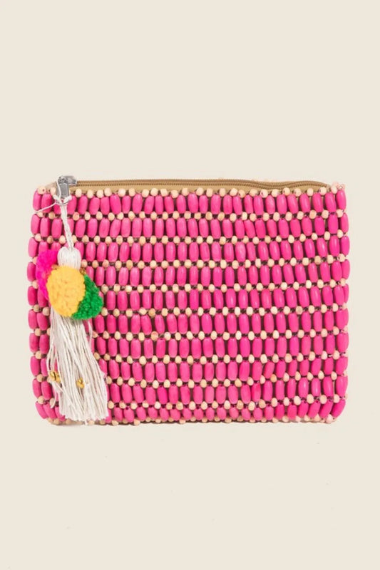 FAME WOODEN BEADED RECTANGLE BAG
