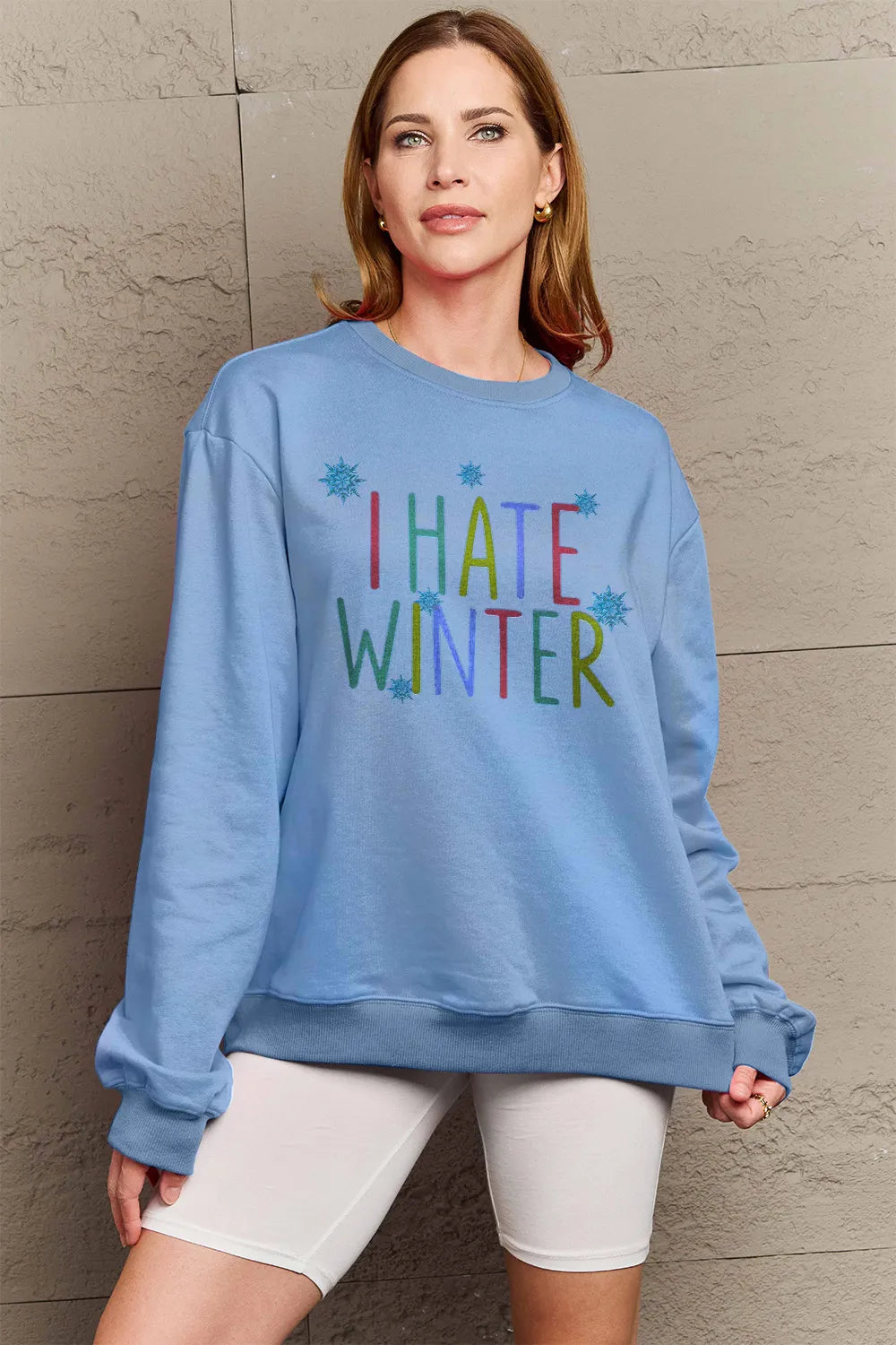 SIMPLY LOVE FULL SIZE I HATE WINTER DROPPED SHOULDER SWEATSHIRT