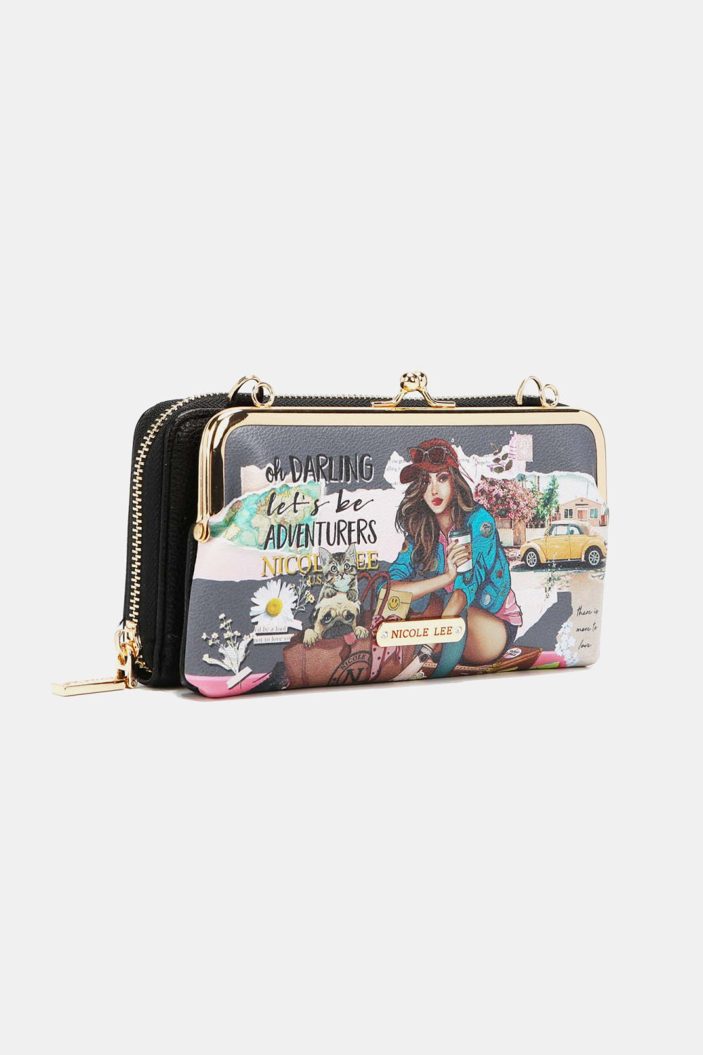 NICOLE LEE USA SIGNATURE KISS LOCK CROSSBODY WALLET