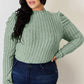 BASIC BAE FULL SIZE RIBBED MOCK NECK PUFF SLEEVE T-SHIRT