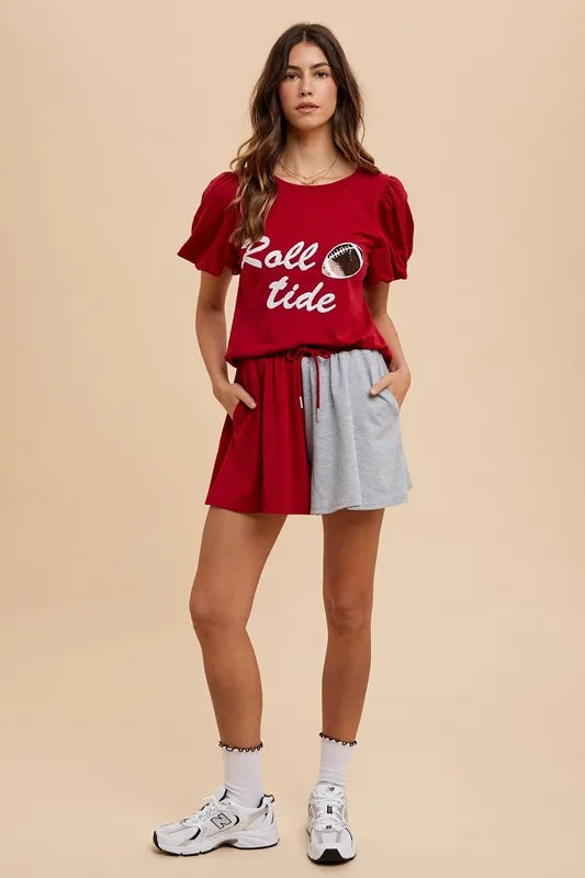 ANNIE WEAR COLOR BLOCK FRENCH TERRY FLARE SHORTS