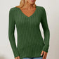 BASIC BAE FULL SIZE RIBBED V-NECK LONG SLEEVE T-SHIRT