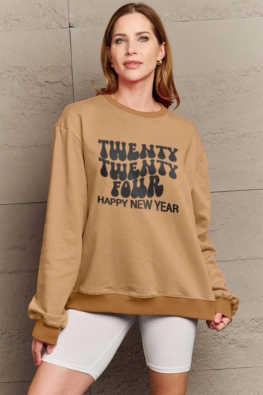 SIMPLY LOVE FULL SIZE TWENTY TWENTY FOUR HAPPY NEW YEAR DROPPED SHOULDER SWEATSHIRT