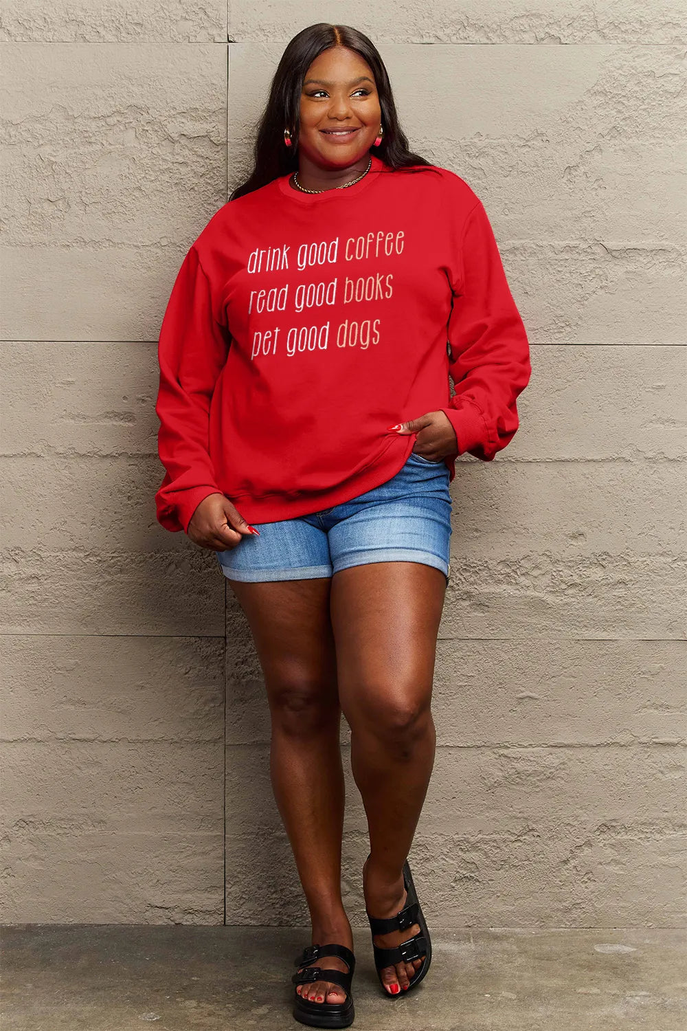 SIMPLY LOVE FULL SIZE LETTER GRAPHIC ROUND NECK SWEATSHIRT