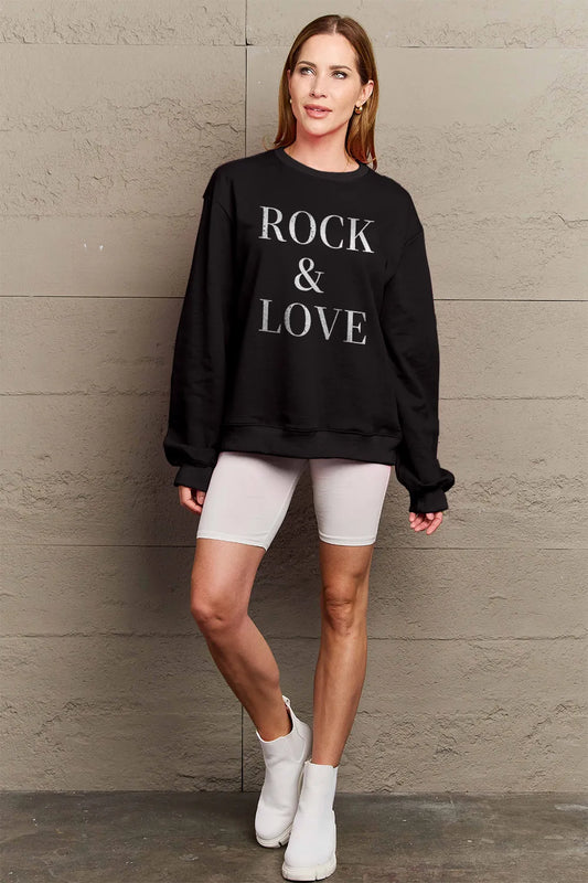SIMPLY LOVE FULL SIZE ROCK ＆ LOVE ROUND NECK SWEATSHIRT