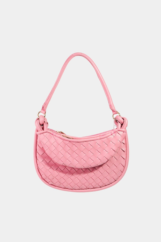 FAME PU LEATHER BASKET WEAVE HALF MOON BAG