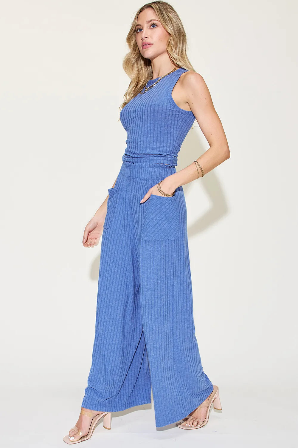 BASIC BAE FULL SIZE RIBBED TANK AND WIDE LEG PANTS SET