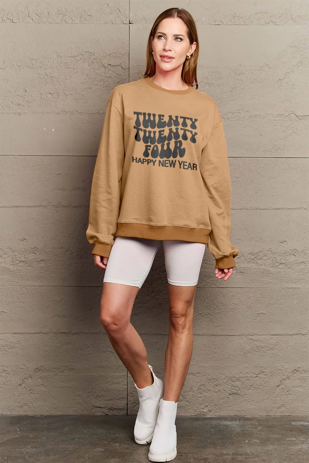 SIMPLY LOVE FULL SIZE TWENTY TWENTY FOUR HAPPY NEW YEAR DROPPED SHOULDER SWEATSHIRT