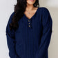 BASIC BAE FULL SIZE RIBBED HALF BUTTON LONG SLEEVE T-SHIRT