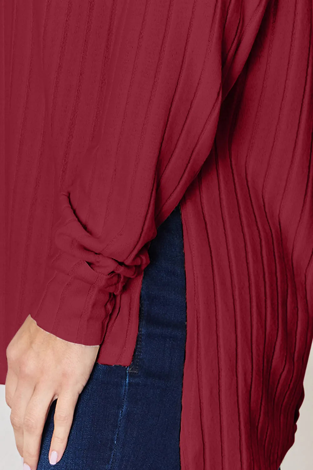 BASIC BAE FULL SIZE RIBBED ROUND NECK SLIT T-SHIRT