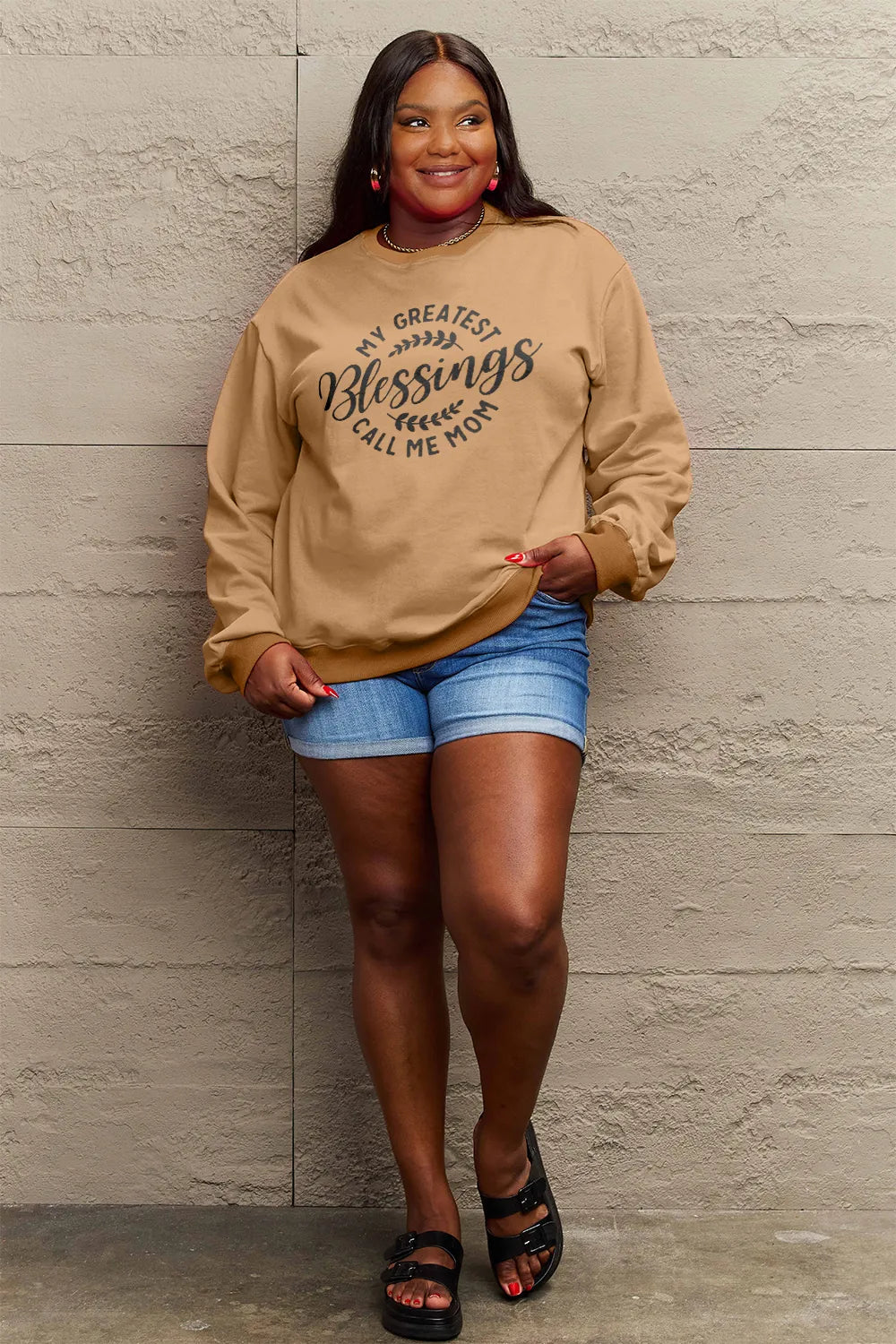 SIMPLY LOVE FULL SIZE MY GREATEST BLESSINGS CALL ME MOM ROUND NECK SWEATSHIRT