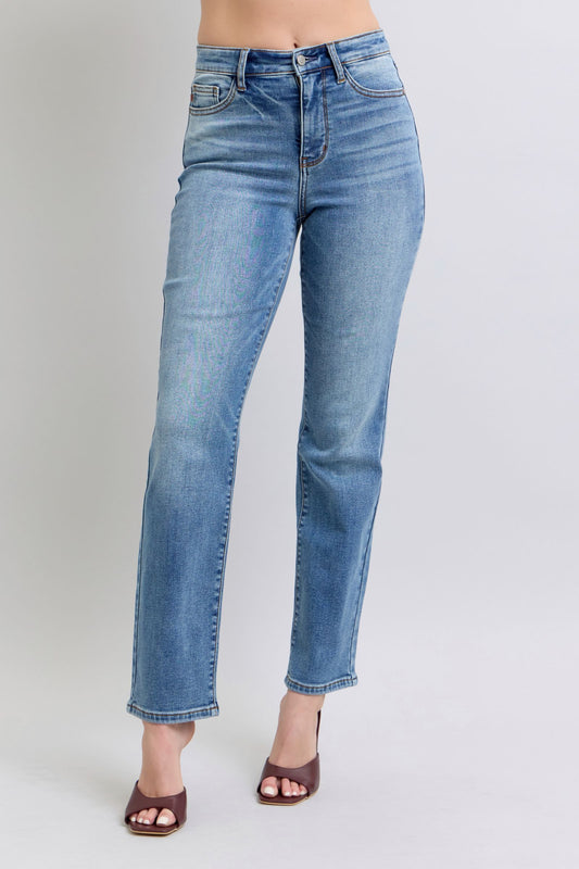 JUDY BLUE FULL SIZE WASH THERMAL STRAIGHT JEANS WITH POCKETS