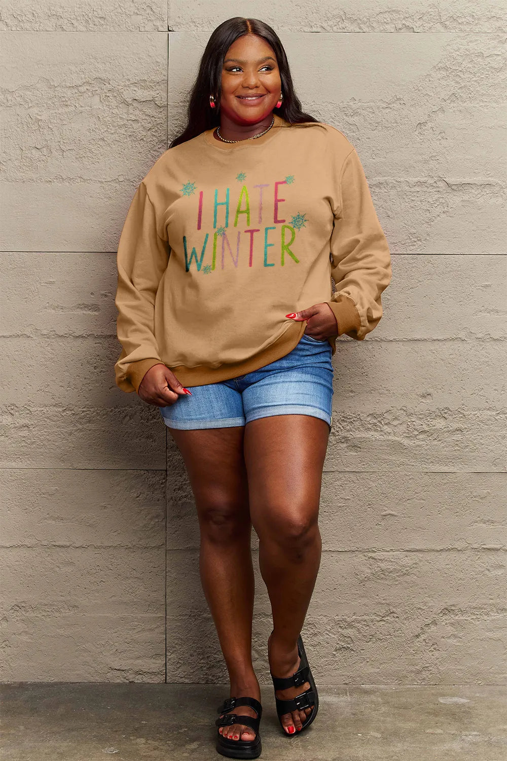 SIMPLY LOVE FULL SIZE I HATE WINTER DROPPED SHOULDER SWEATSHIRT
