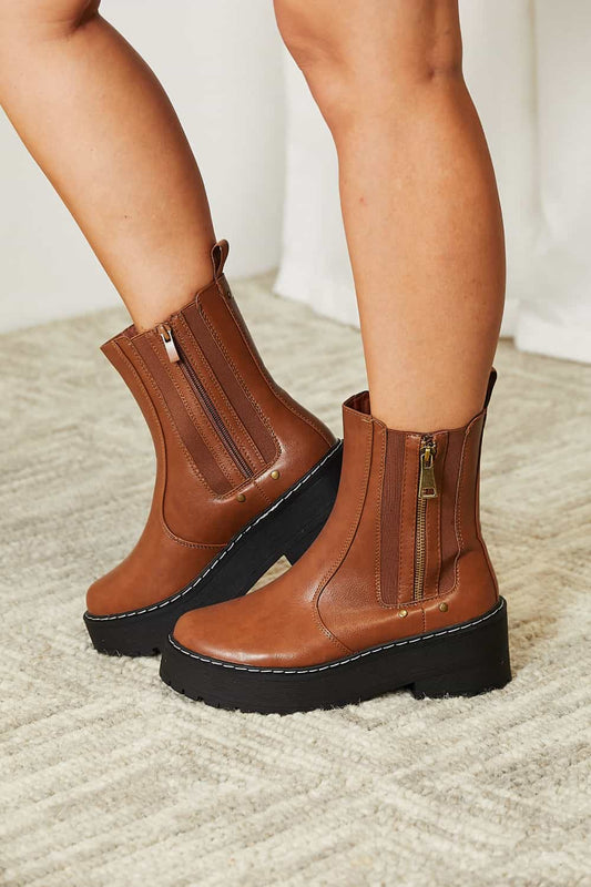 FOREVER LINK SIDE ZIP PLATFORM BOOTS