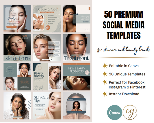 50 Premium Canva Social Media Templates – Skincare & Beauty Brand Kit