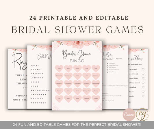 24 Printable & Editable Bridal Shower Games Bundle