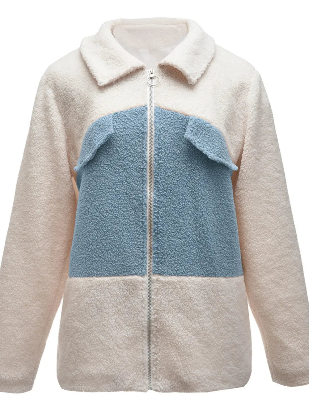 IVY LANE PLUSH CONTRAST ZIP UP COAT