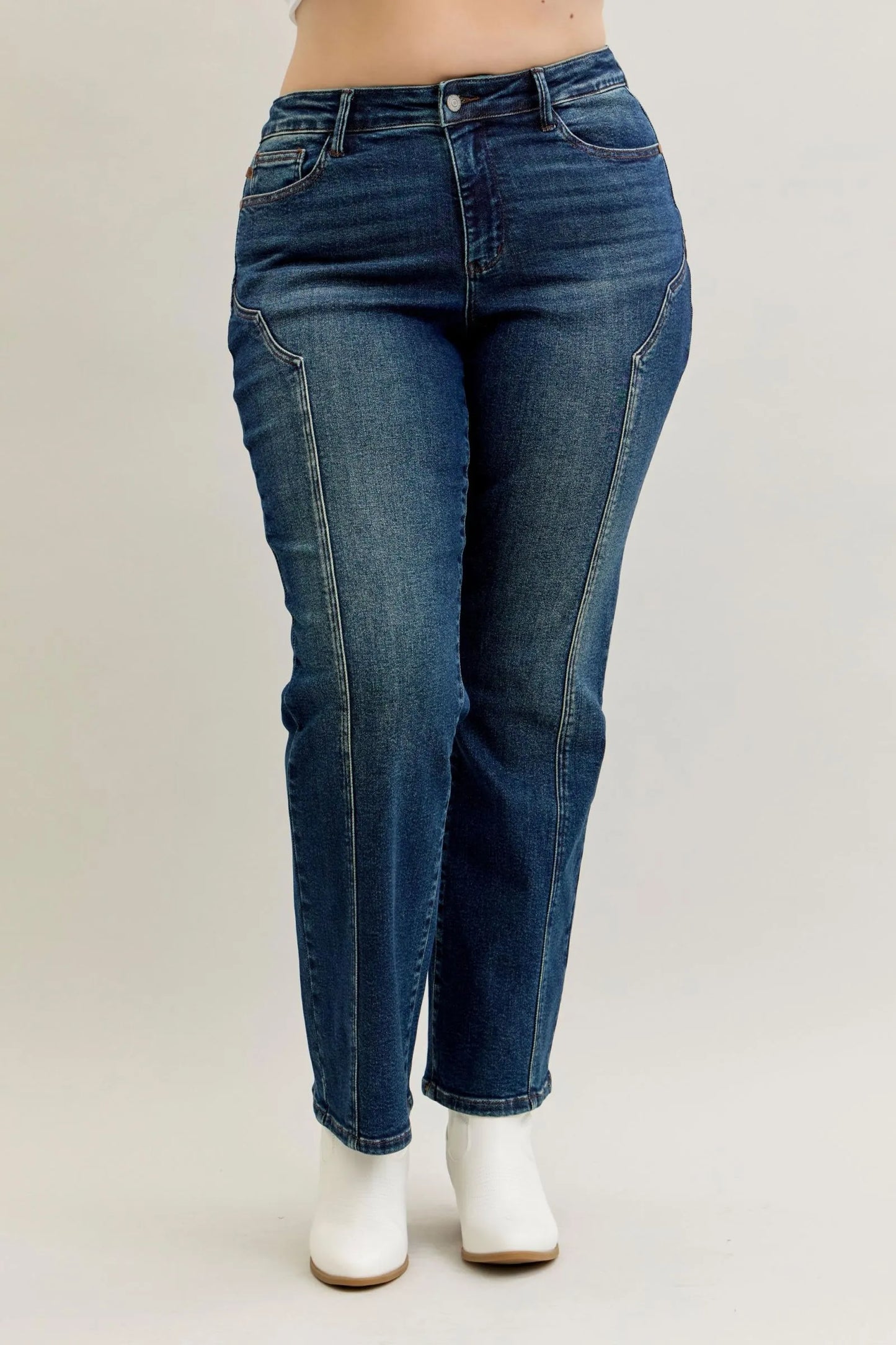 JUDY BLUE FULL SIZE SEAM DETAIL STRAIGHT LEG JEANS PLUS SIZE