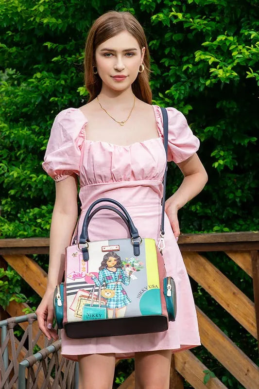 NICOLE LEE USA ECO-LEATHER HANDBAG WITH SIDE POCKETS