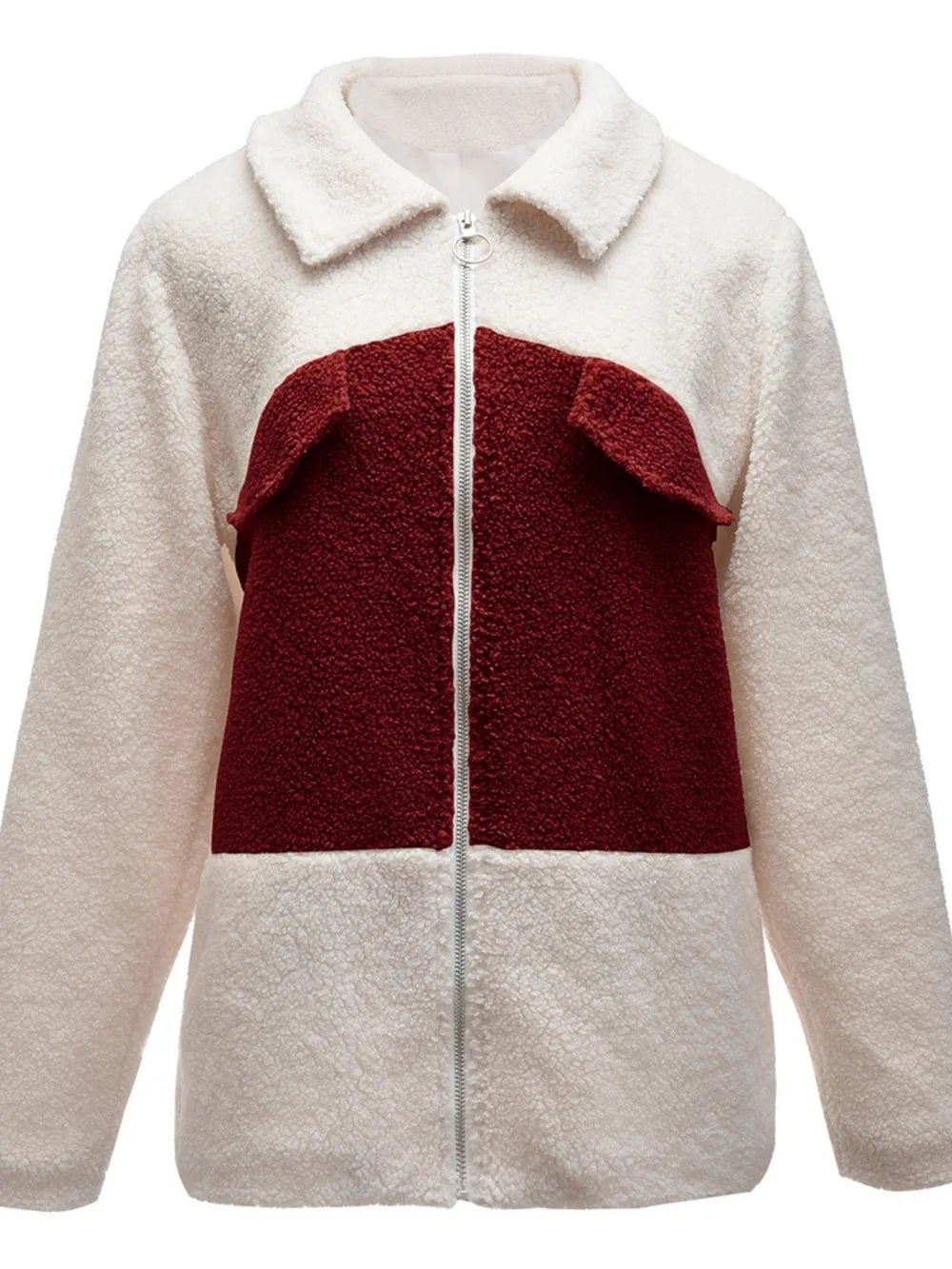 IVY LANE PLUSH CONTRAST ZIP UP COAT
