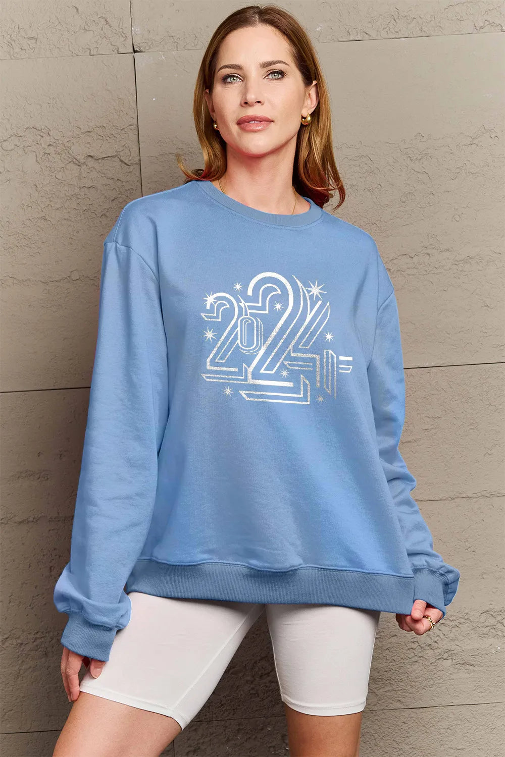 SIMPLY LOVE FULL SIZE 2024 ROUND NECK DROPPED SHOULDER SWEATSHIRT