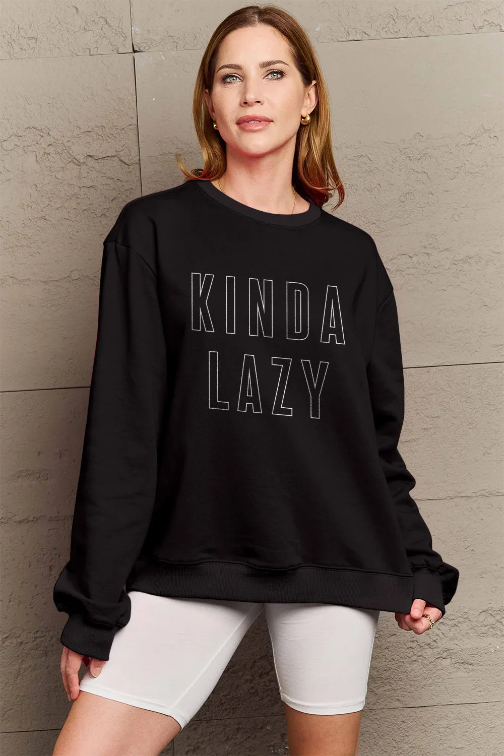 SIMPLY LOVE FULL SIZE KINDA LAZY ROUND NECK SWEATSHIRT