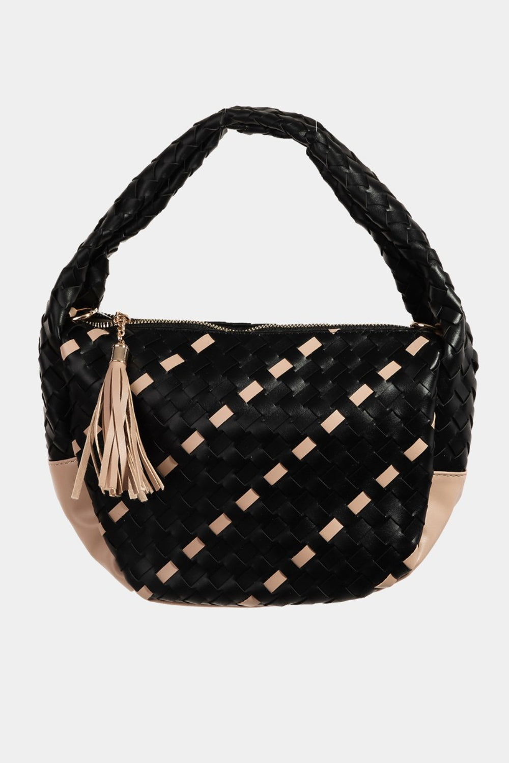 FAME TASSEL DETAIL WEAVE SEMI CIRCLE BAG