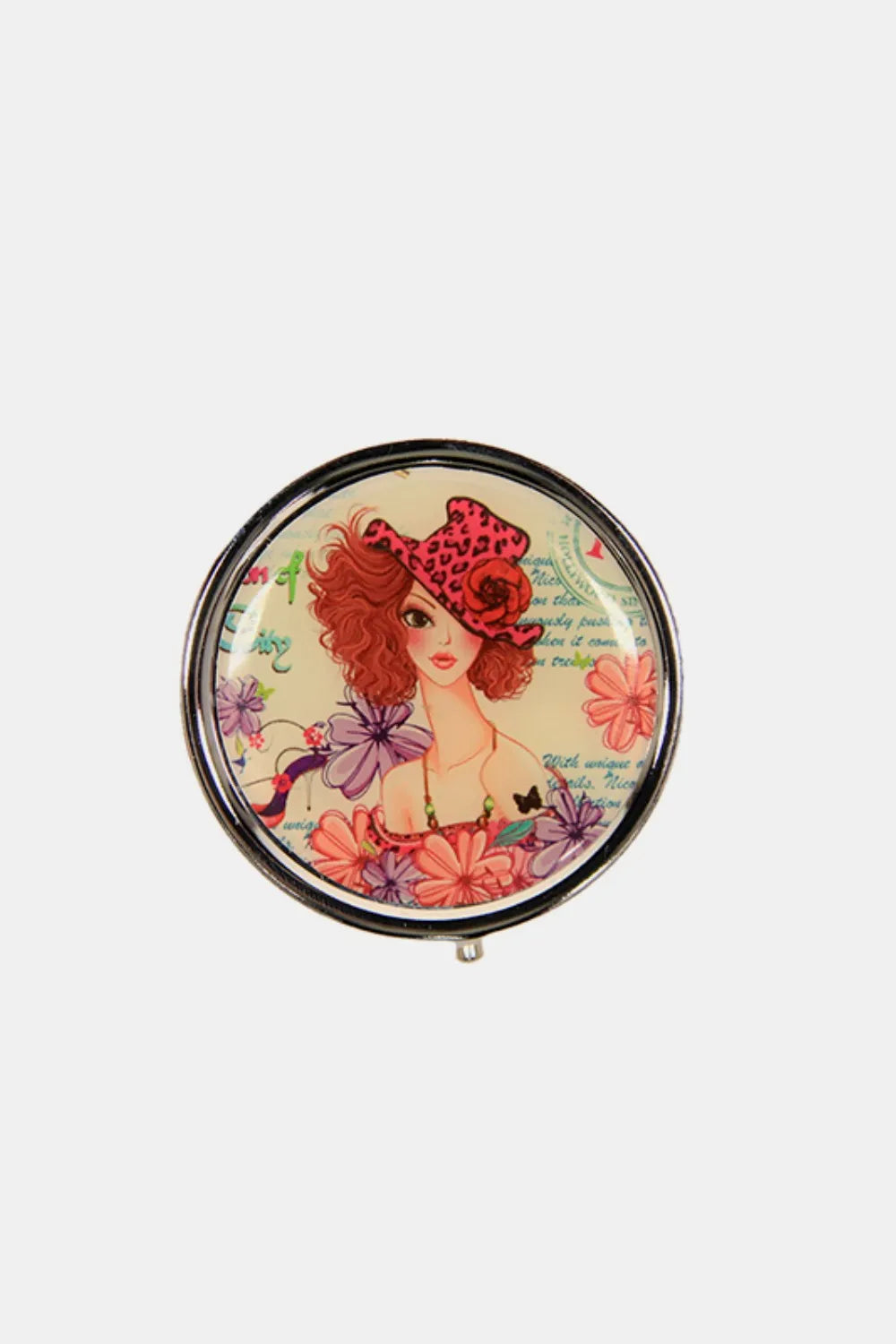 NICOLE LEE USA PRINT METALLIC CIRCULAR LARGE PILL CASE