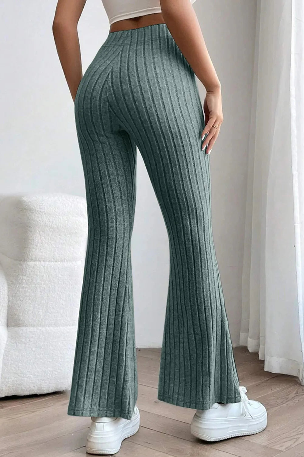 BASIC BAE FULL SIZE RIBBED HIGH WAIST FLARE PANTS